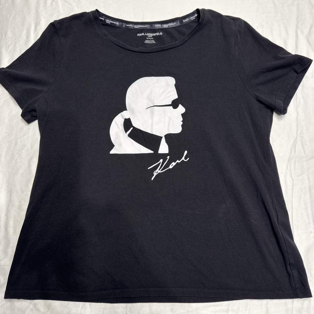KARL LAGERFELD T-Shirt Head Logo Size Medium Stretch Cotton Women's Tee